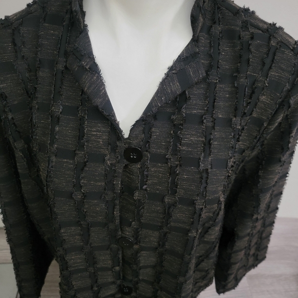 De Taille Black Brown Tunic Size XL Woven Block Textured
Linen Tweed Fringe - Picture 10 of 12